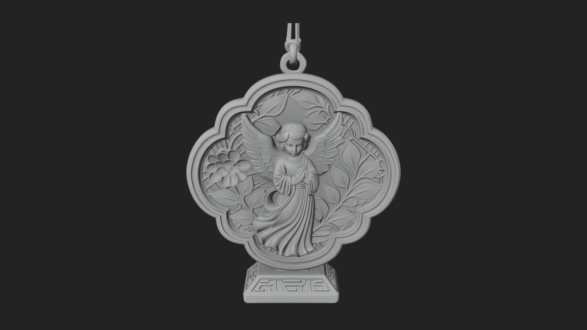 Winged Angel Panel Ornament Design 3 3D Print Model 3D Model