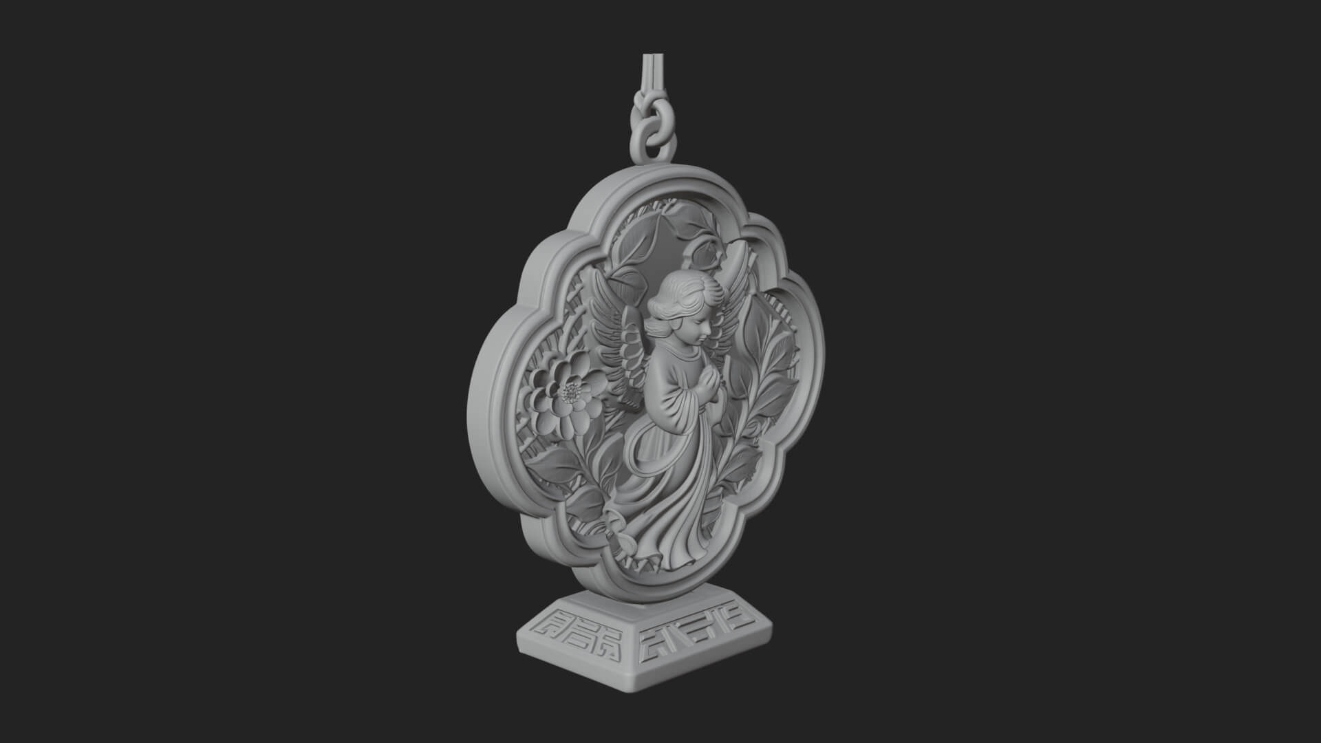 Winged Angel Panel Ornament Design 3 3D Print Model 3D Model