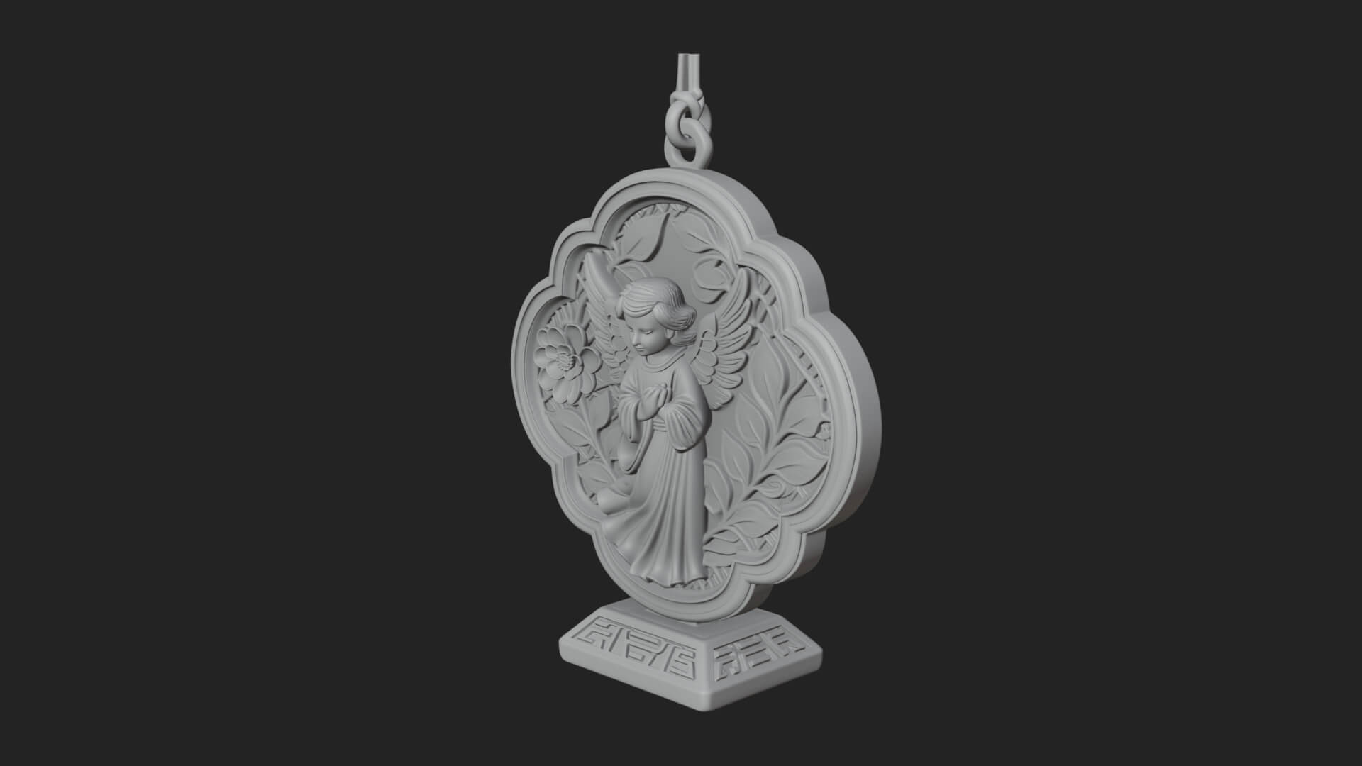 Winged Angel Panel Ornament Design 3 3D Print Model 3D Model