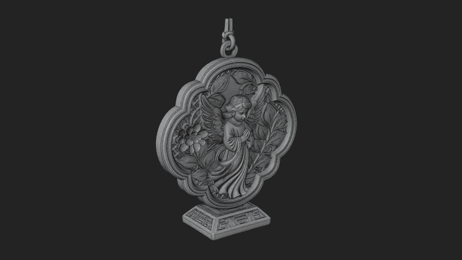 Winged Angel Panel Ornament Design 3 3D Print Model 3D Model