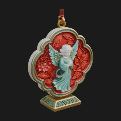 Winged Angel Panel Ornament Design 3 3D Print Model