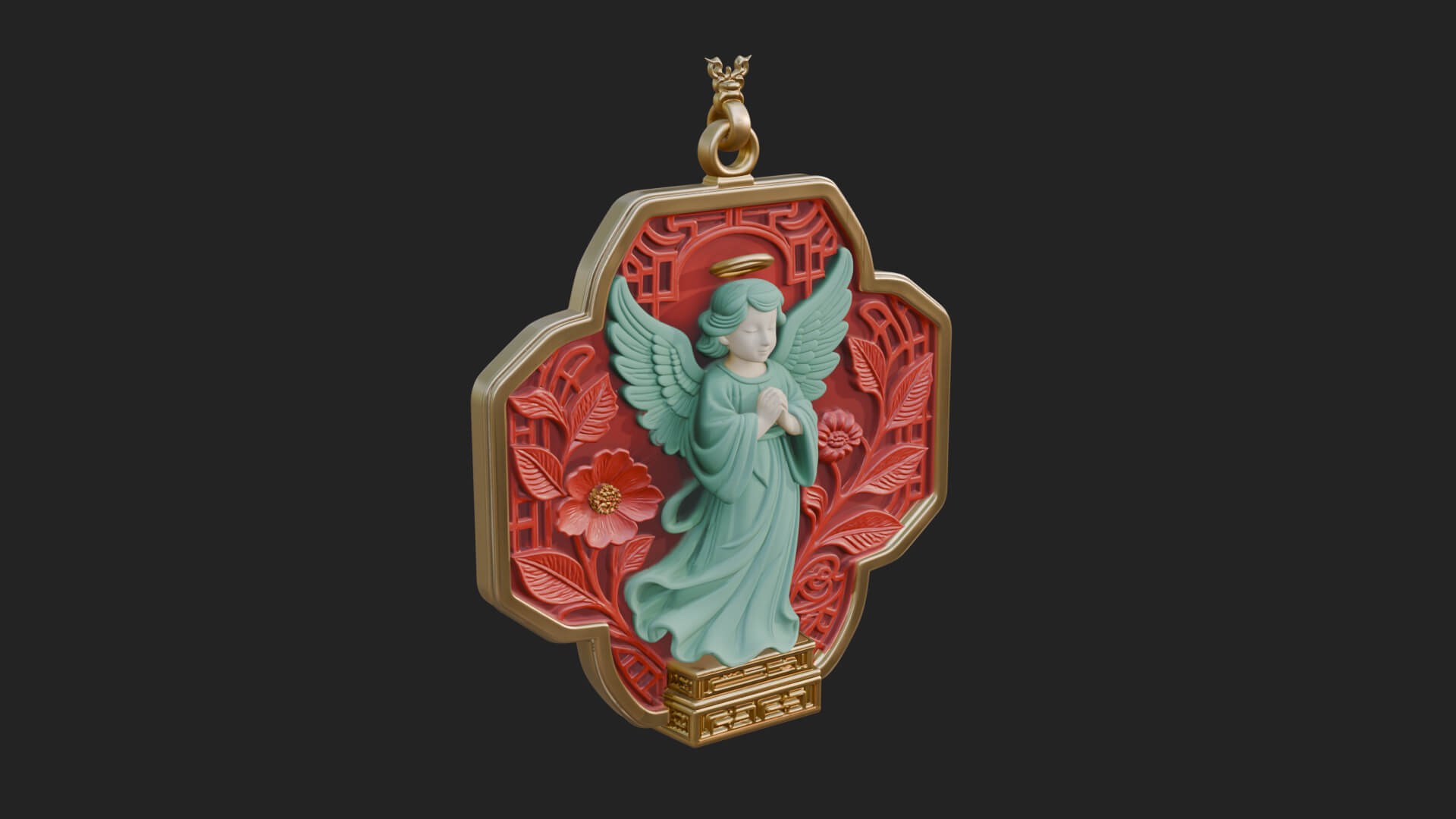Winged Angel Panel Ornament Design 4 3D Print Model 3D Model