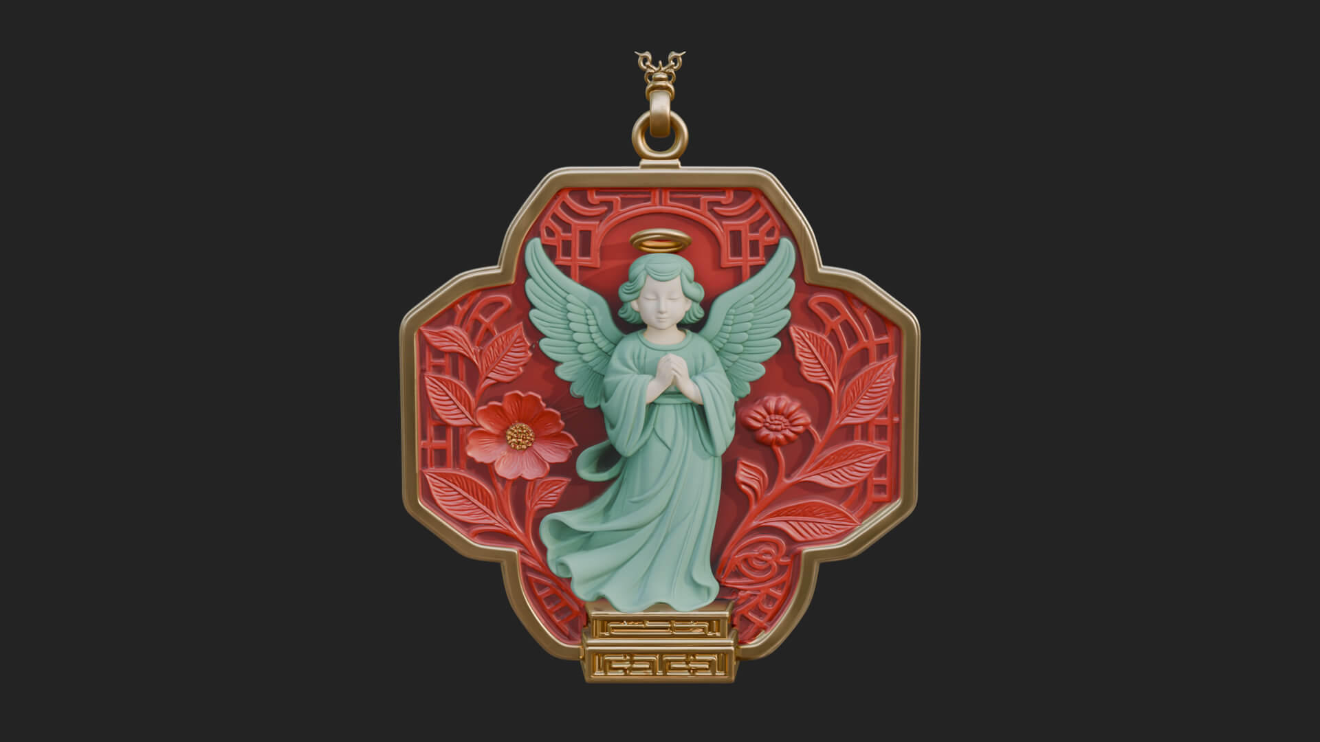 Winged Angel Panel Ornament Design 4 3D Print Model 3D Model