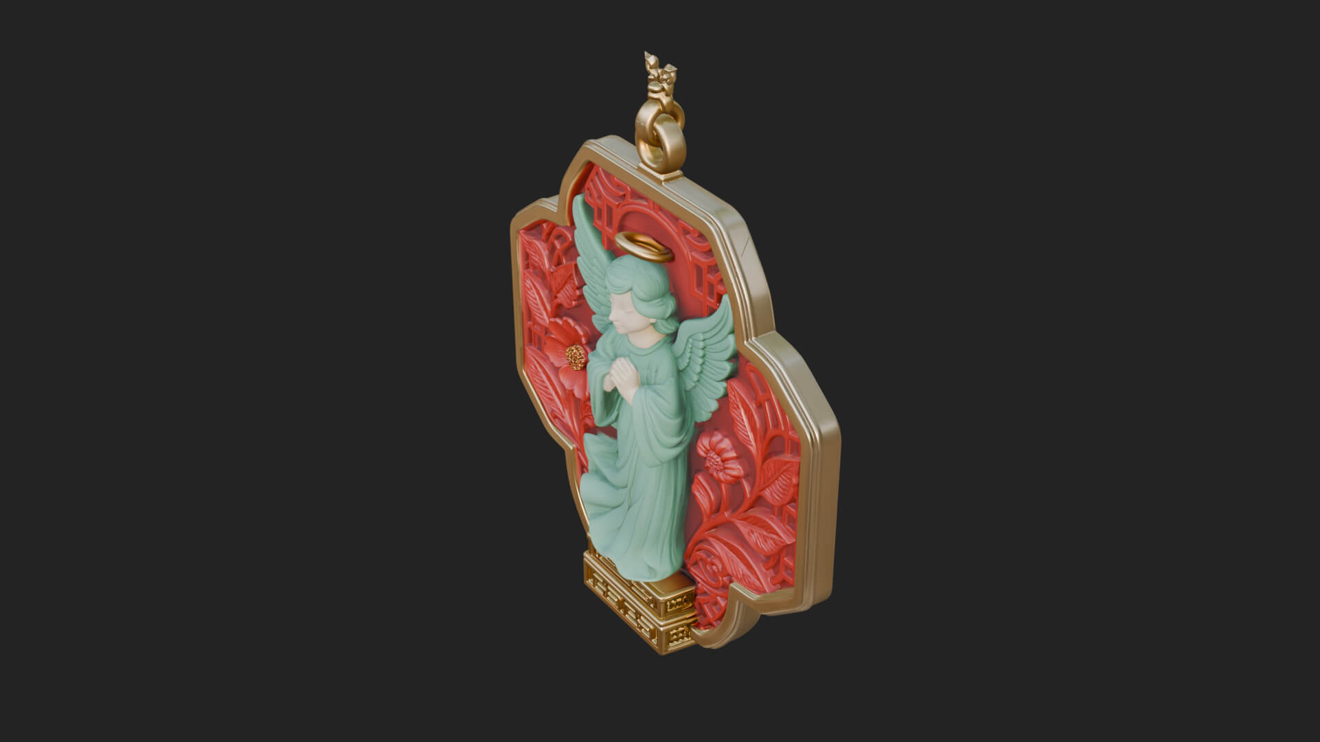 Winged Angel Panel Ornament Design 4 3D Print Model 3D Model
