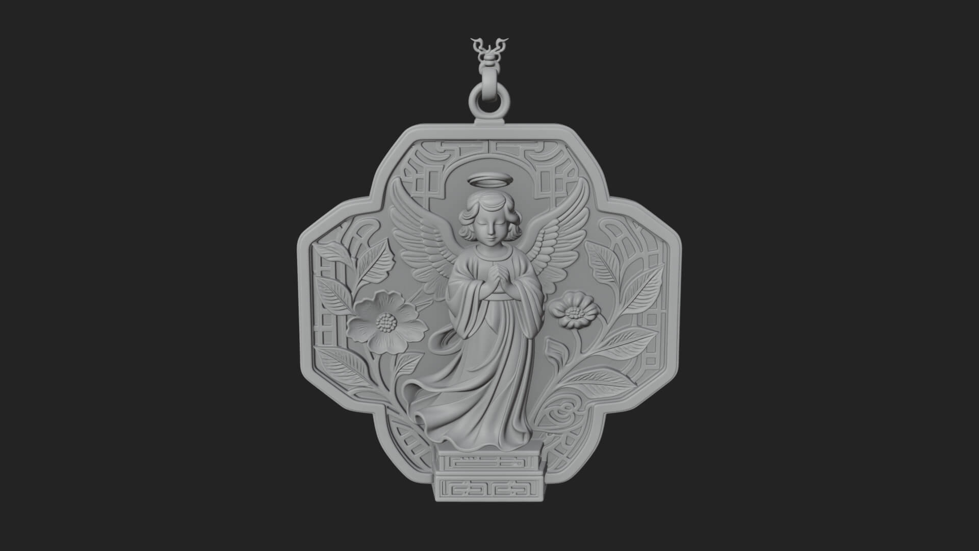 Winged Angel Panel Ornament Design 4 3D Print Model 3D Model