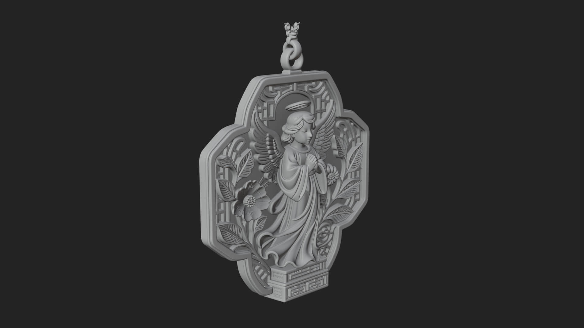 Winged Angel Panel Ornament Design 4 3D Print Model 3D Model