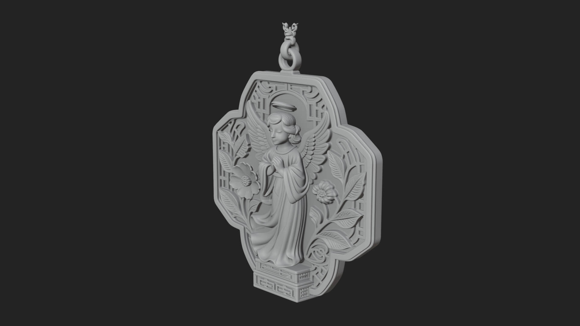 Winged Angel Panel Ornament Design 4 3D Print Model 3D Model