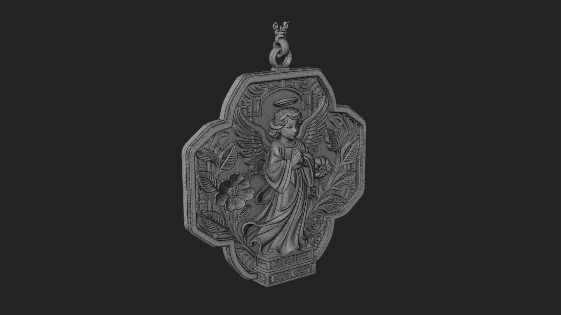 Winged Angel Panel Ornament Design 4 3D Print Model 3D Model