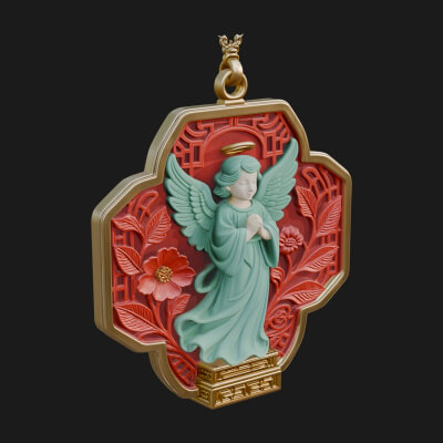 Winged Angel Panel Ornament Design 4 3D Print Model