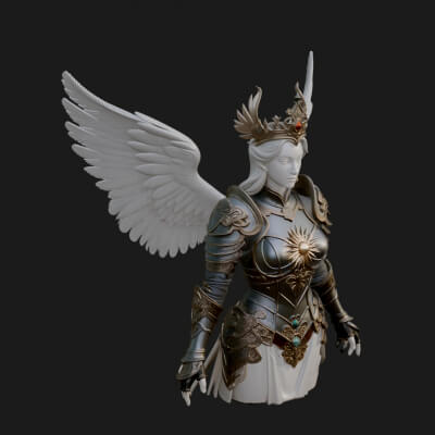 Winged Angel Warrior Bust Statue Design 1 3D Print Model