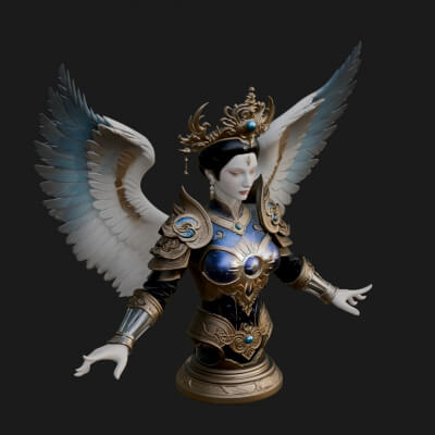 Winged Angel Warrior Bust Statue Design 2 3D Print Model