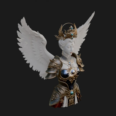 Winged Angel Warrior Bust Statue Design 3 3D Print Model