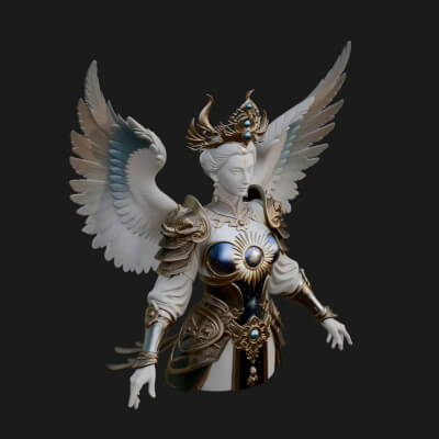 Winged Angel Warrior Bust Statue Design 4 3D Print Model
