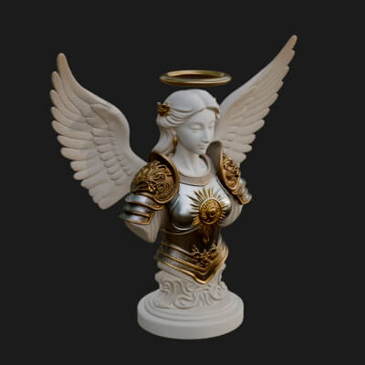 Winged Angel Warrior Bust Statue Design 5 3D Print Model