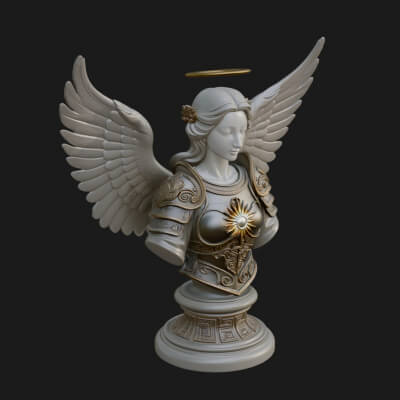Winged Angel Warrior Bust Statue Design 6 3D Print Model