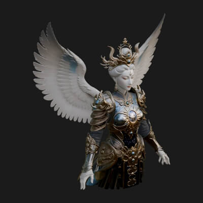 Winged Angel Warrior Bust Statue Design 7 3D Print Model