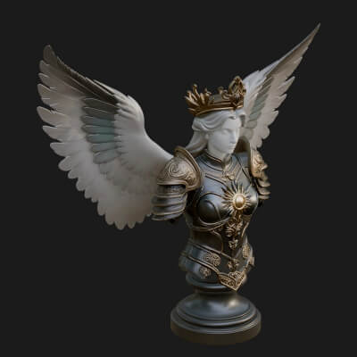Winged Angel Warrior Bust Statue Design 8 3D Print Model