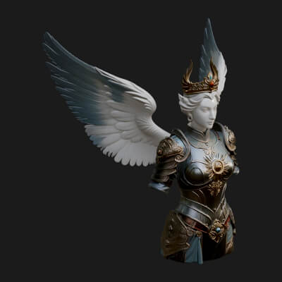 Winged Angel Warrior Bust Statue Design 9 3D Print Model
