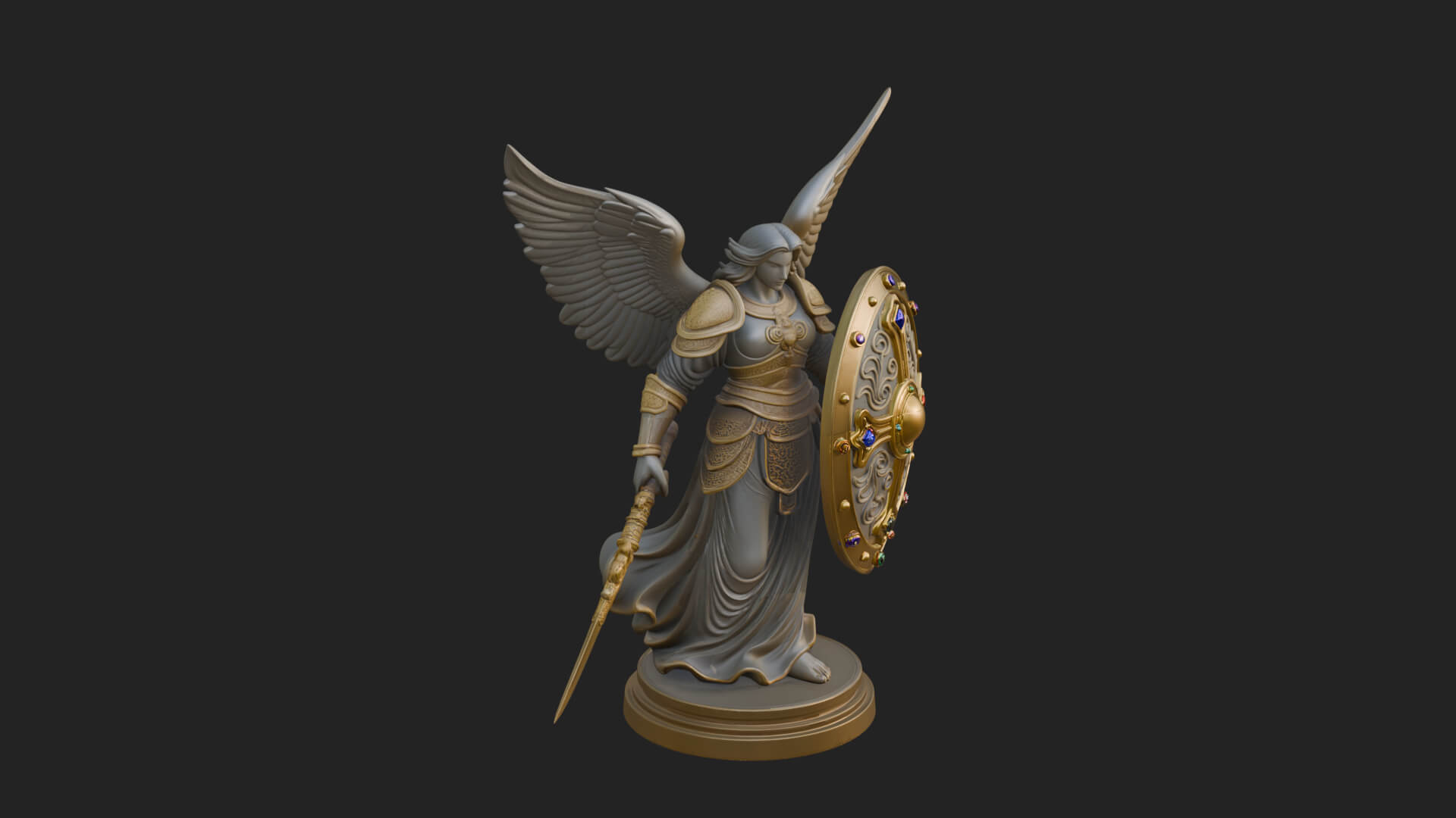 Winged Angel Warrior Woman Statue Design 11 3D Print Model 3D Model