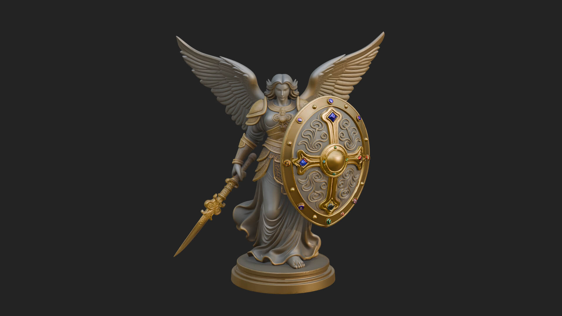 Winged Angel Warrior Woman Statue Design 11 3D Print Model 3D Model