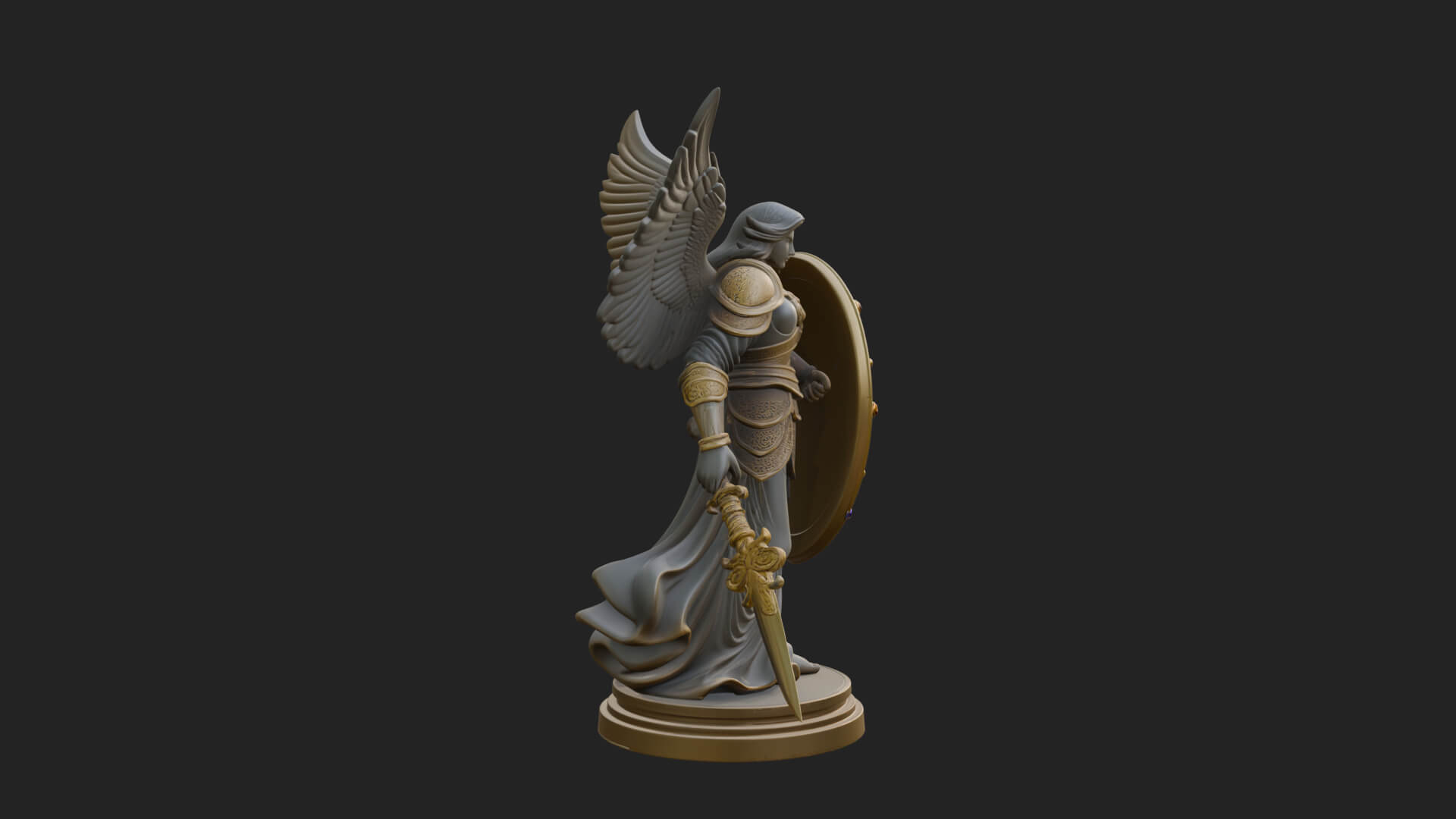 Winged Angel Warrior Woman Statue Design 11 3D Print Model 3D Model