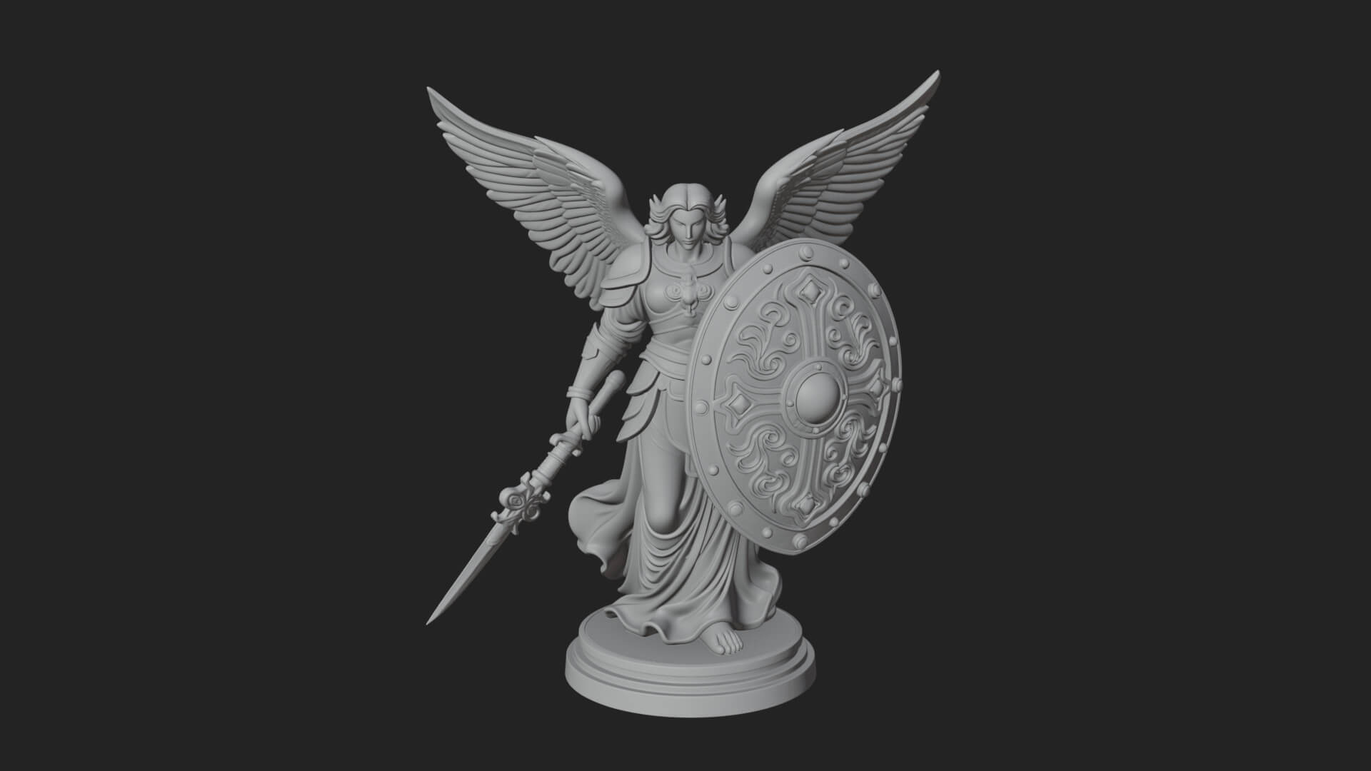 Winged Angel Warrior Woman Statue Design 11 3D Print Model 3D Model