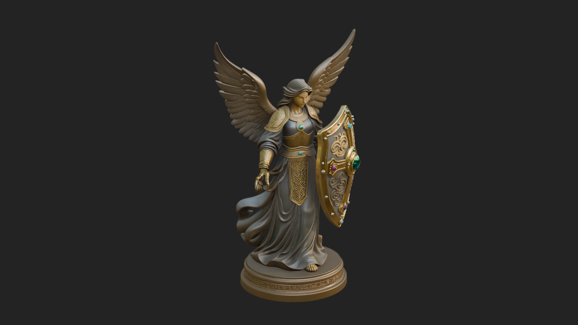 Winged Angel Warrior Woman Statue Design 12 3D Print Model 3D Model
