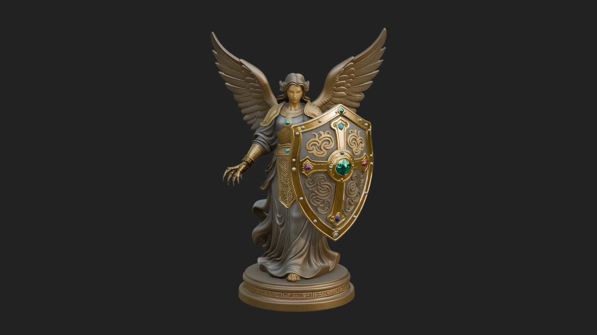 Winged Angel Warrior Woman Statue Design 12 3D Print Model 3D Model