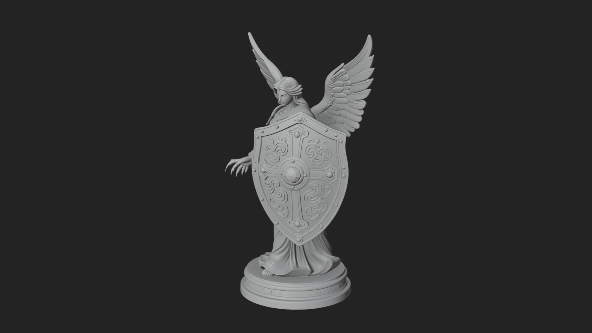 Winged Angel Warrior Woman Statue Design 12 3D Print Model 3D Model