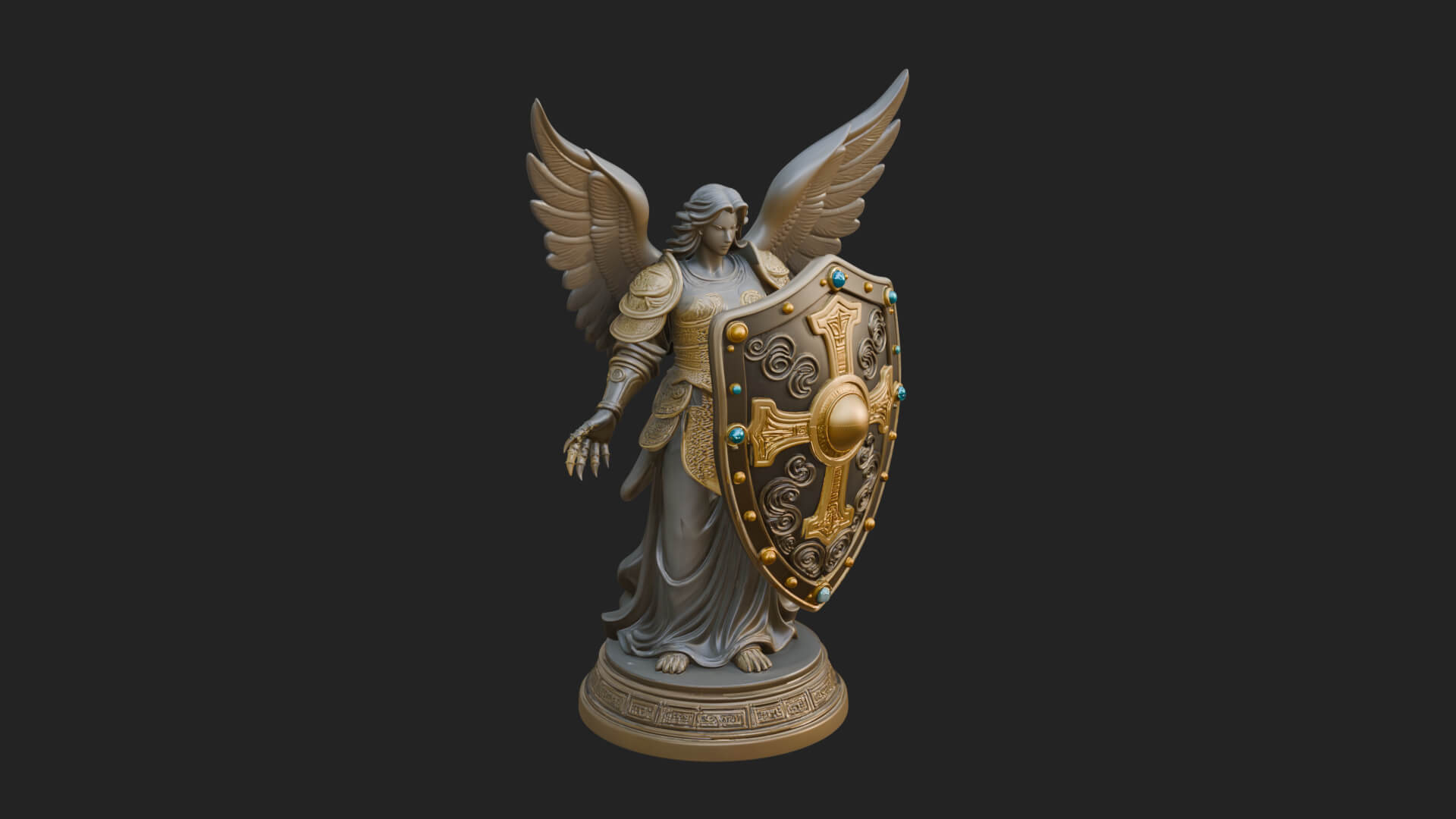 Winged Angel Warrior Woman Statue Design 13 3D Print Model 3D Model