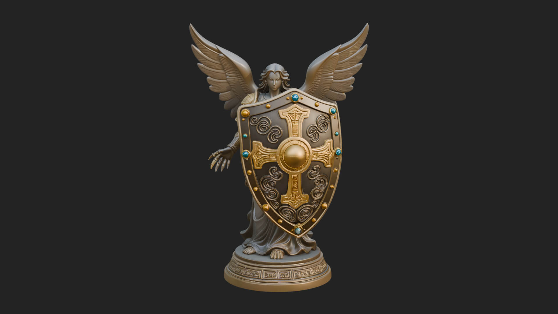Winged Angel Warrior Woman Statue Design 13 3D Print Model 3D Model