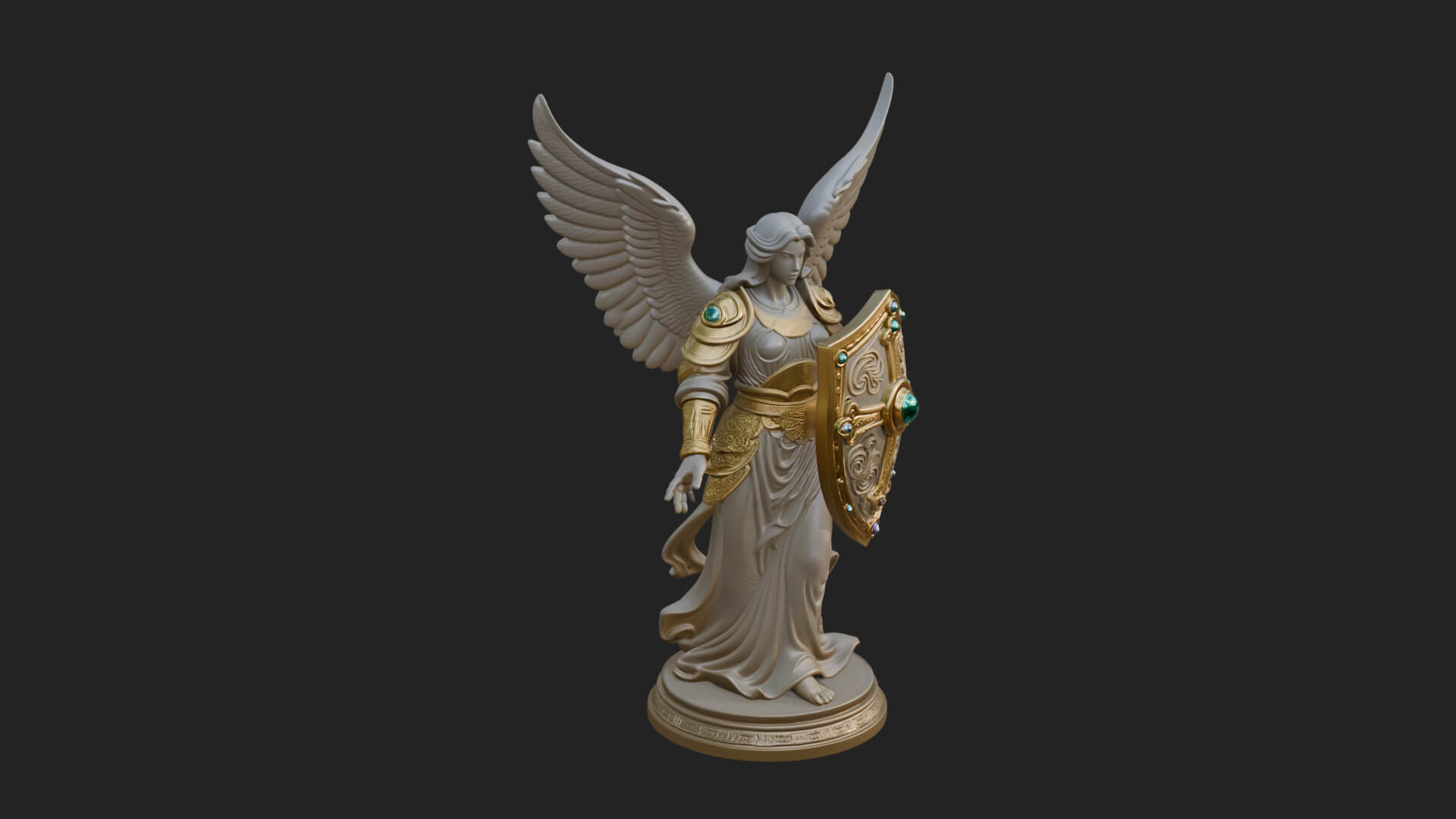 Winged Angel Warrior Woman Statue Design 14 3D Print Model 3D Model