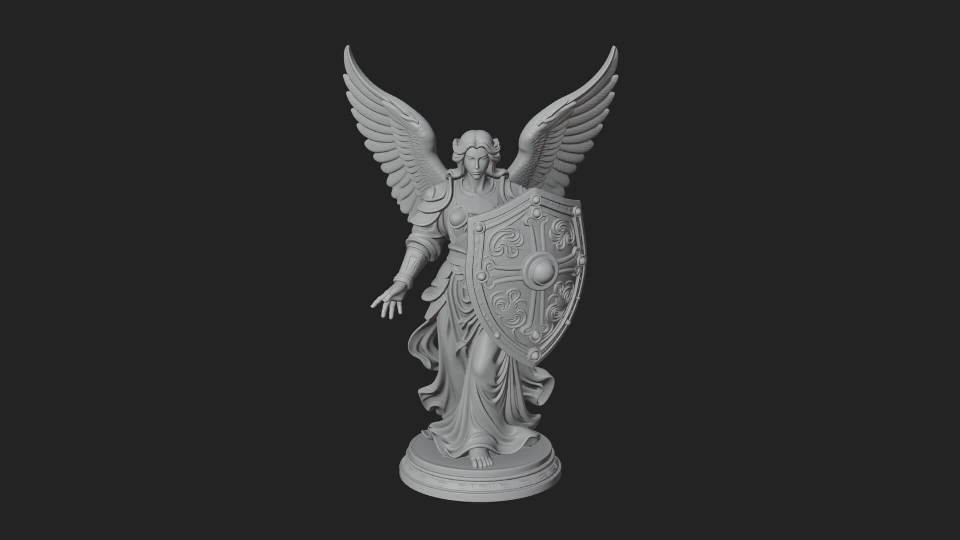 Winged Angel Warrior Woman Statue Design 14 3D Print Model 3D Model