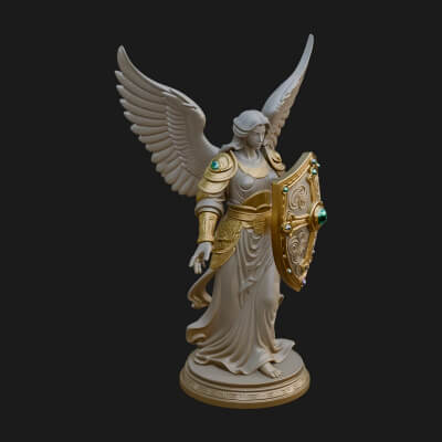 Winged Angel Warrior Woman Statue Design 14 3D Print Model