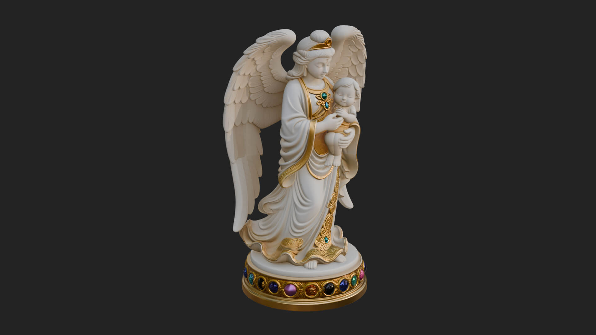 Winged Angel with Child Statue Design 1 3D Print Model 3D Model