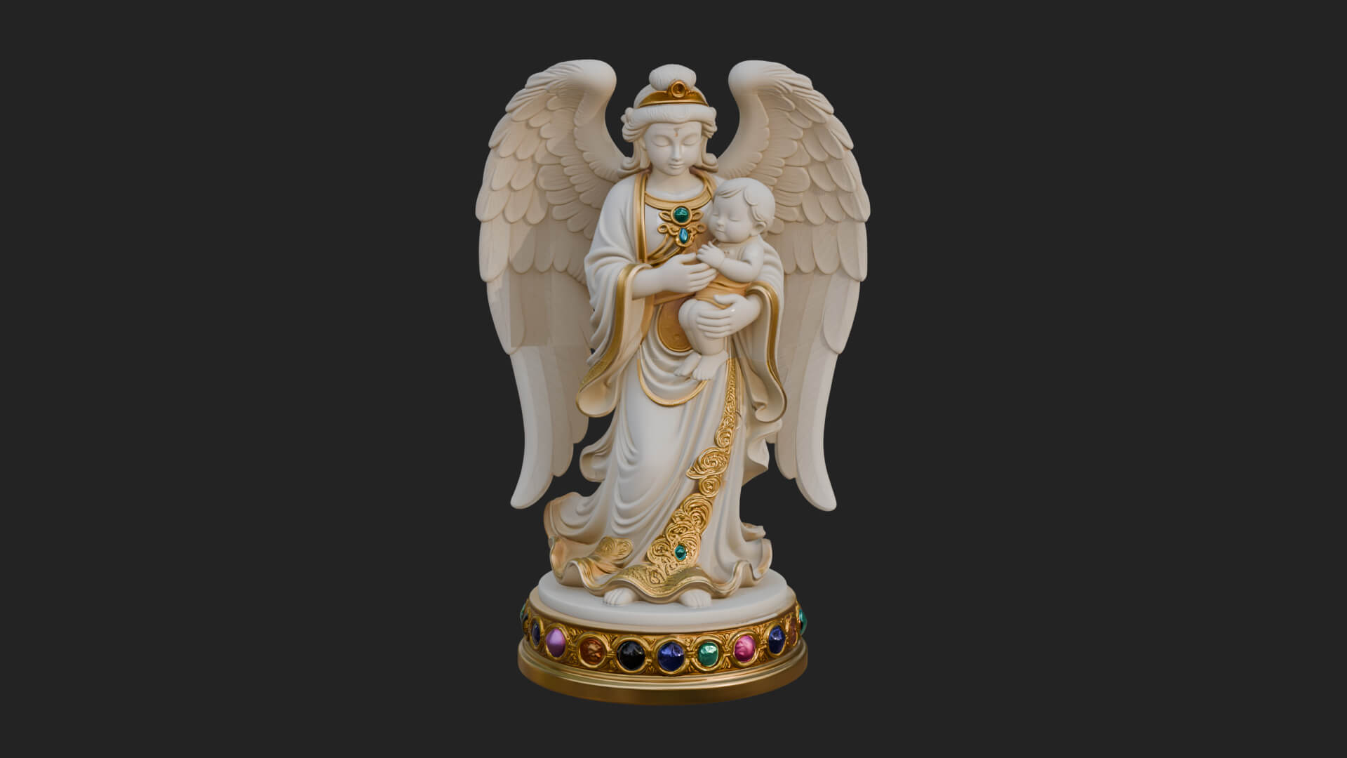 Winged Angel with Child Statue Design 1 3D Print Model 3D Model