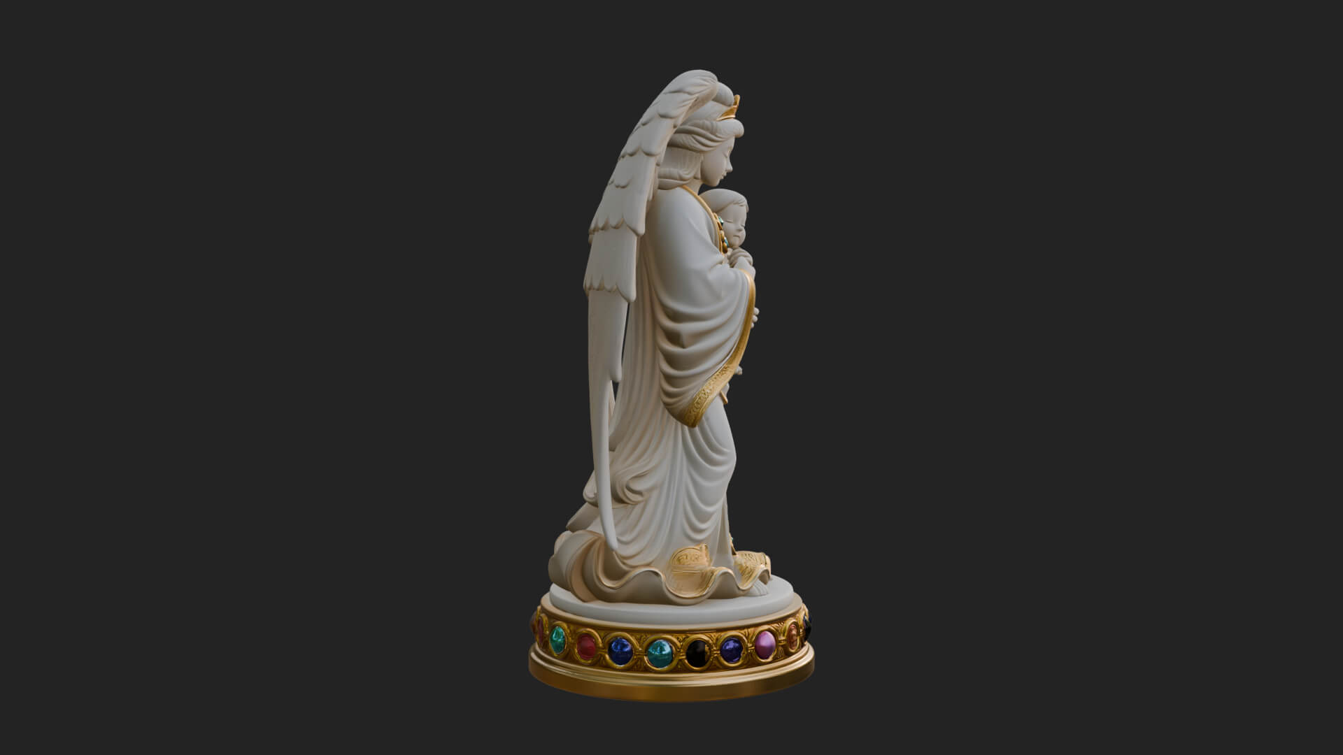 Winged Angel with Child Statue Design 1 3D Print Model 3D Model