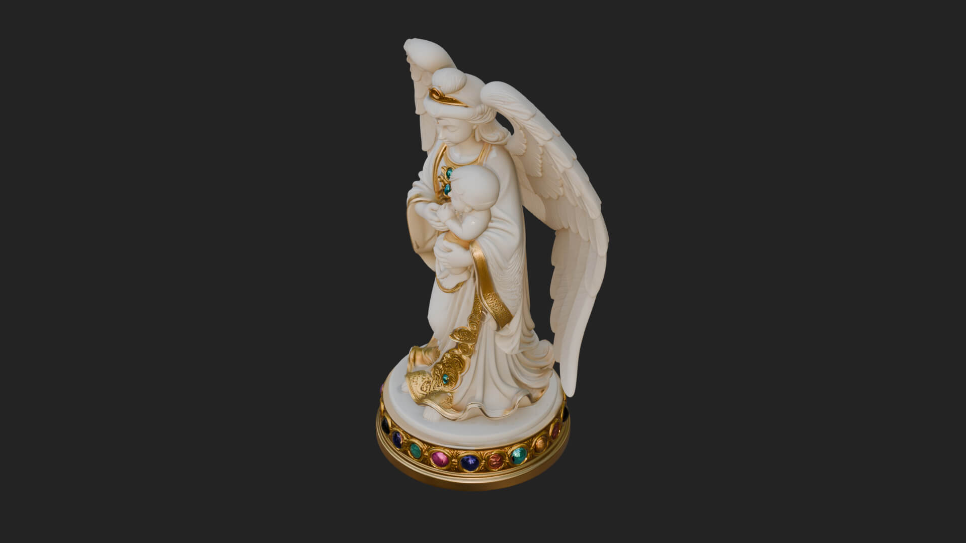 Winged Angel with Child Statue Design 1 3D Print Model 3D Model