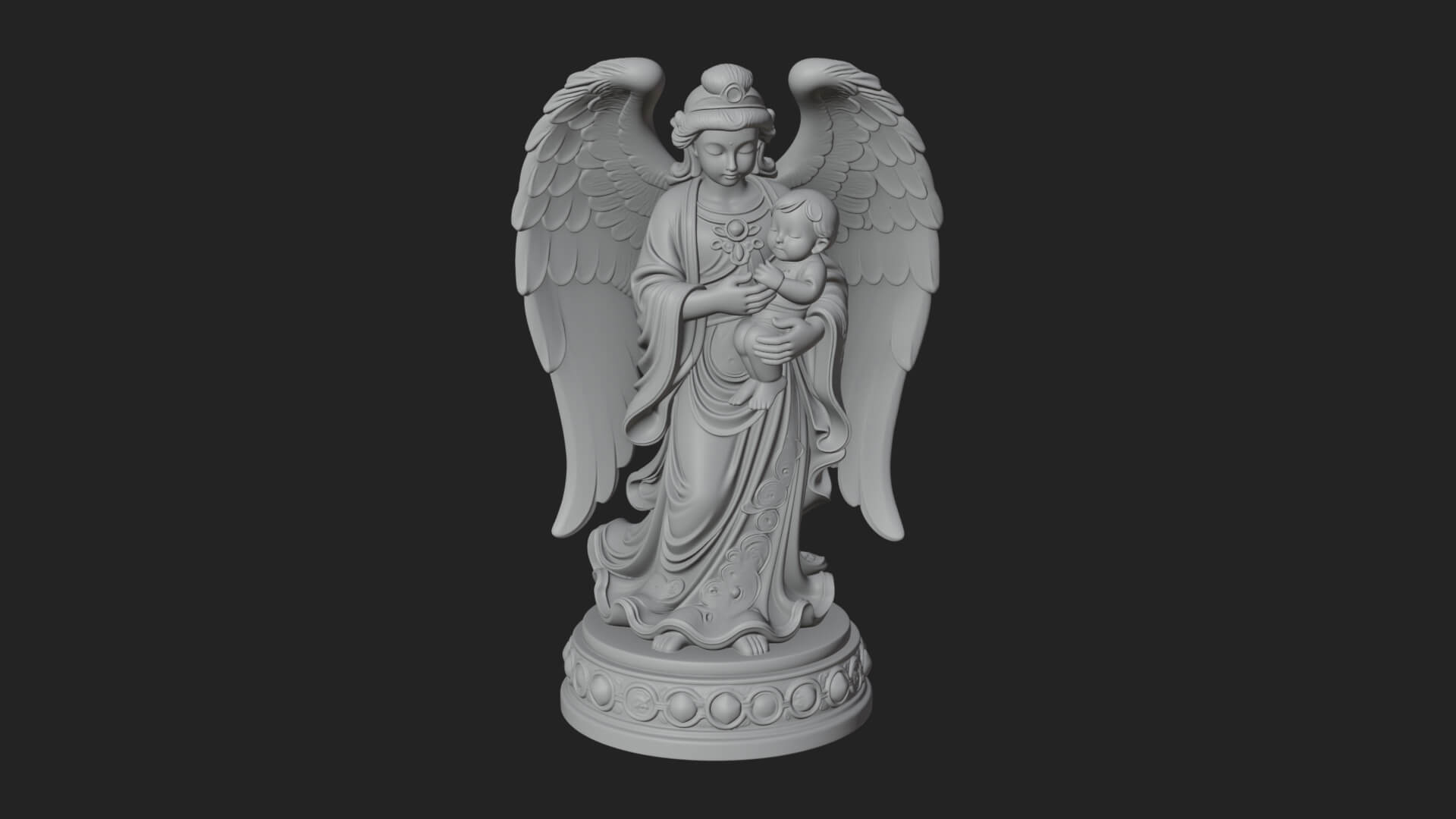 Winged Angel with Child Statue Design 1 3D Print Model 3D Model