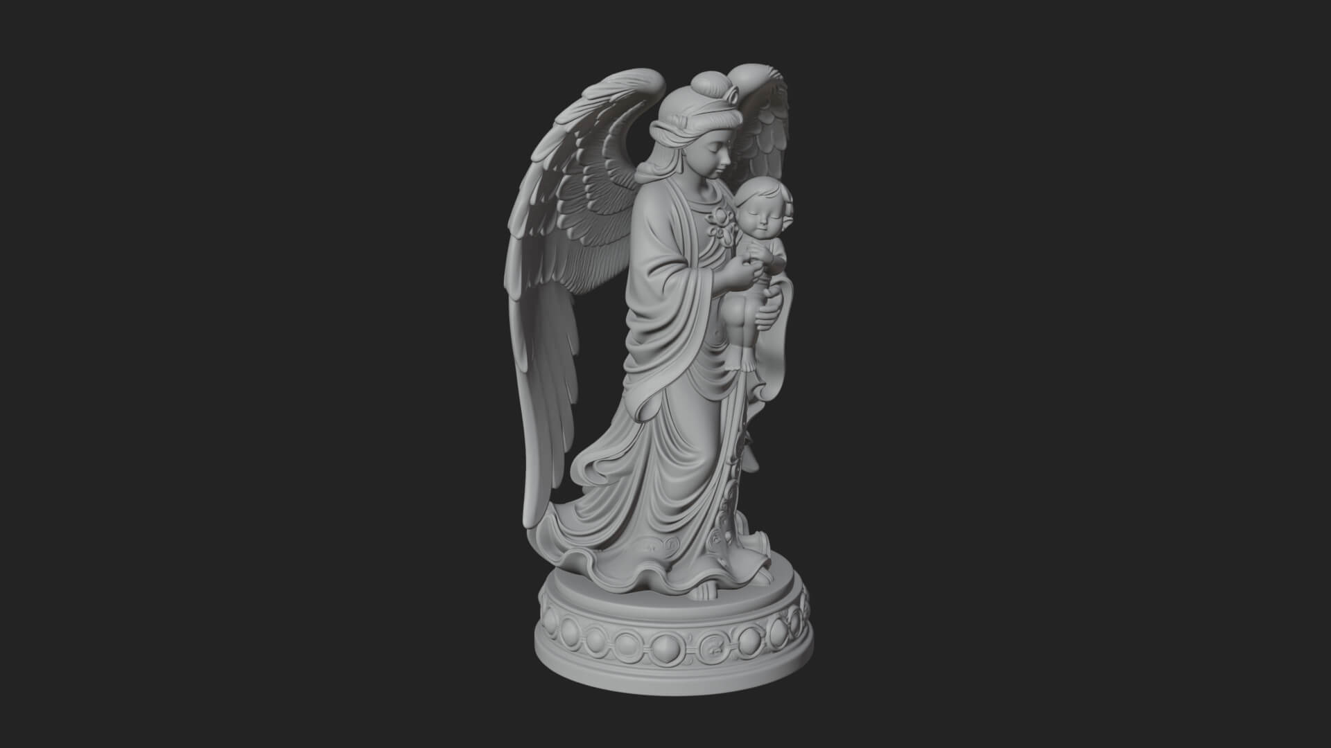 Winged Angel with Child Statue Design 1 3D Print Model 3D Model