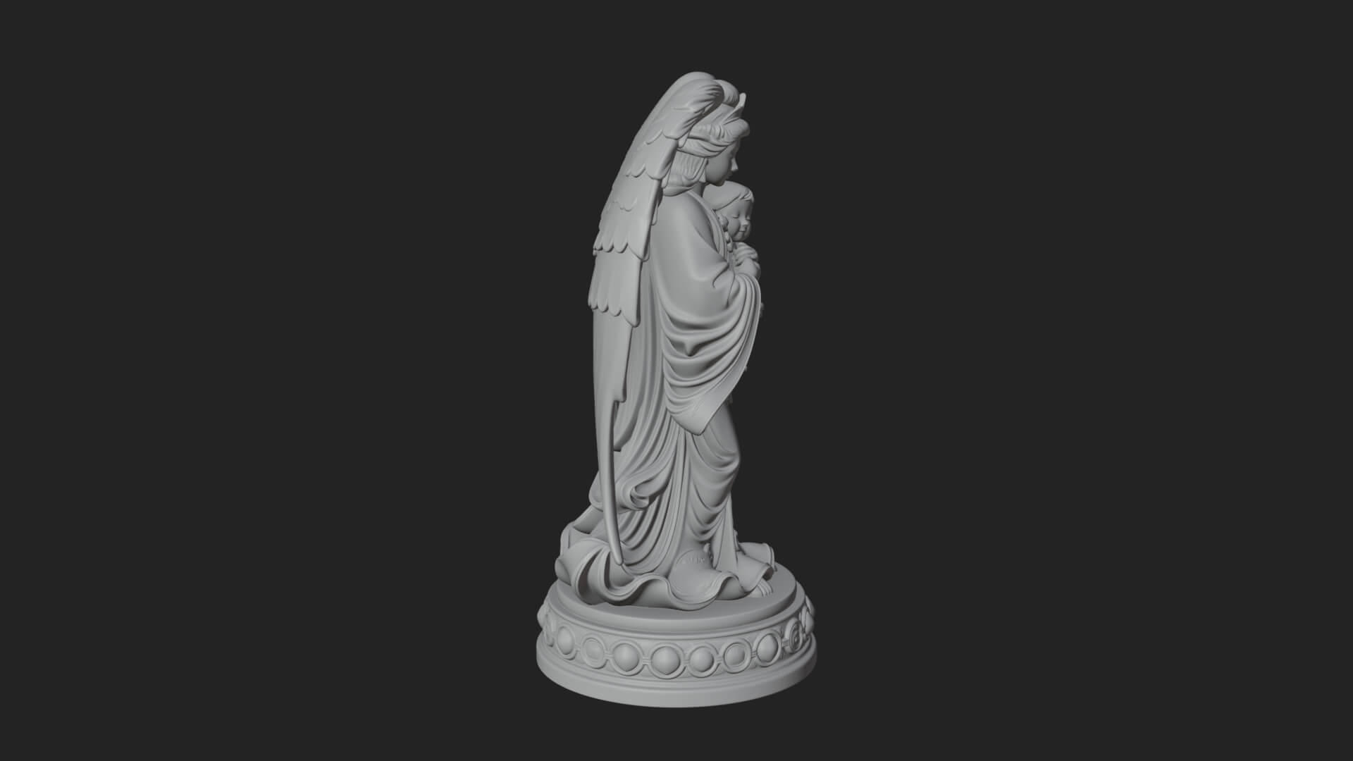 Winged Angel with Child Statue Design 1 3D Print Model 3D Model