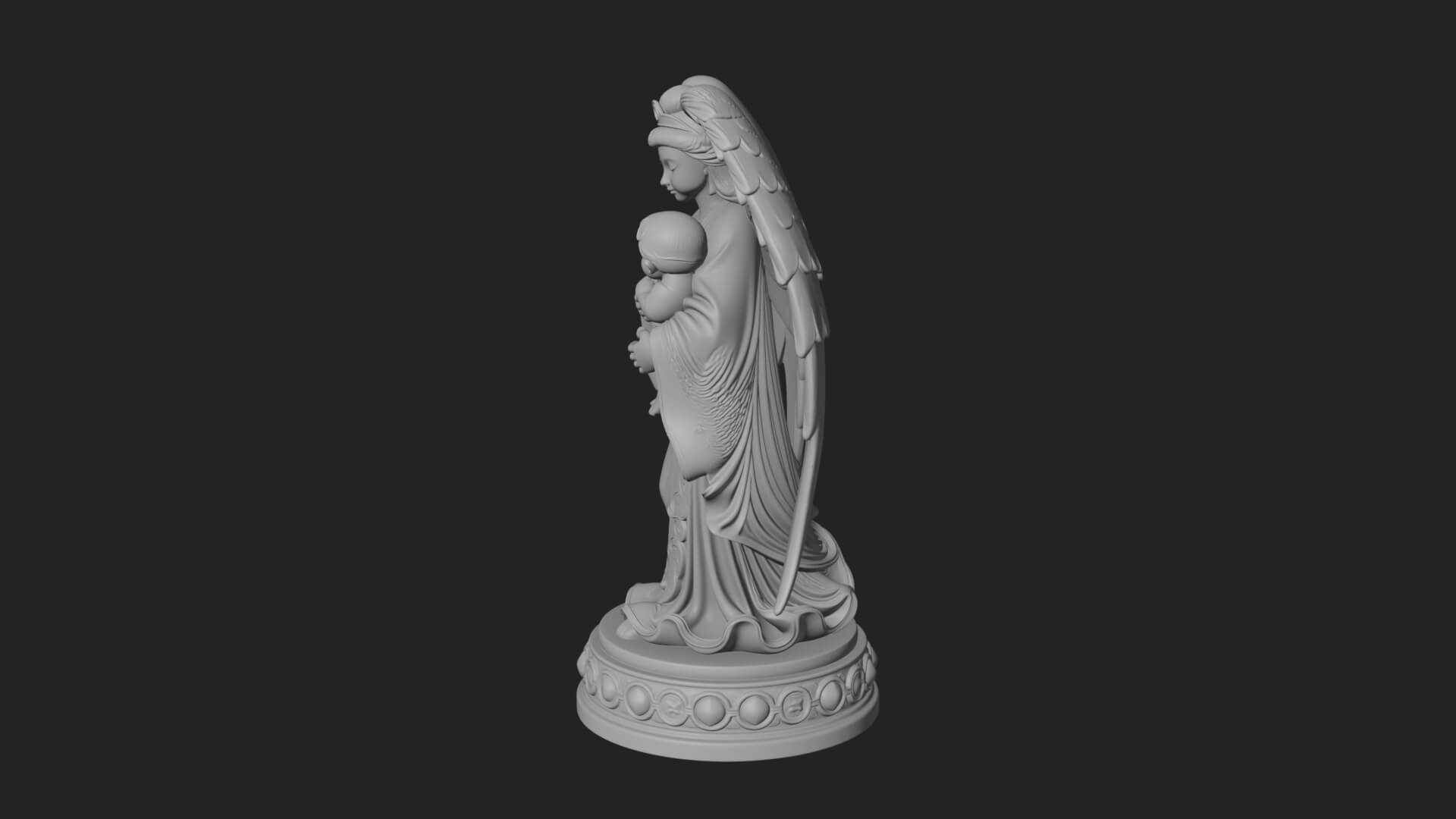 Winged Angel with Child Statue Design 1 3D Print Model 3D Model