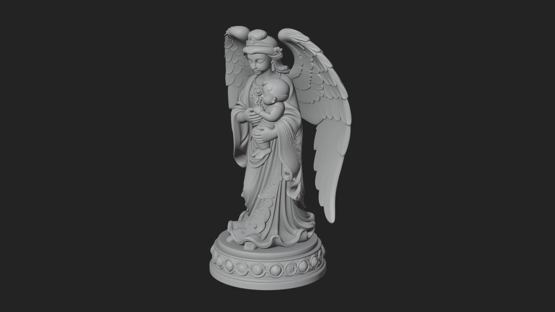 Winged Angel with Child Statue Design 1 3D Print Model 3D Model