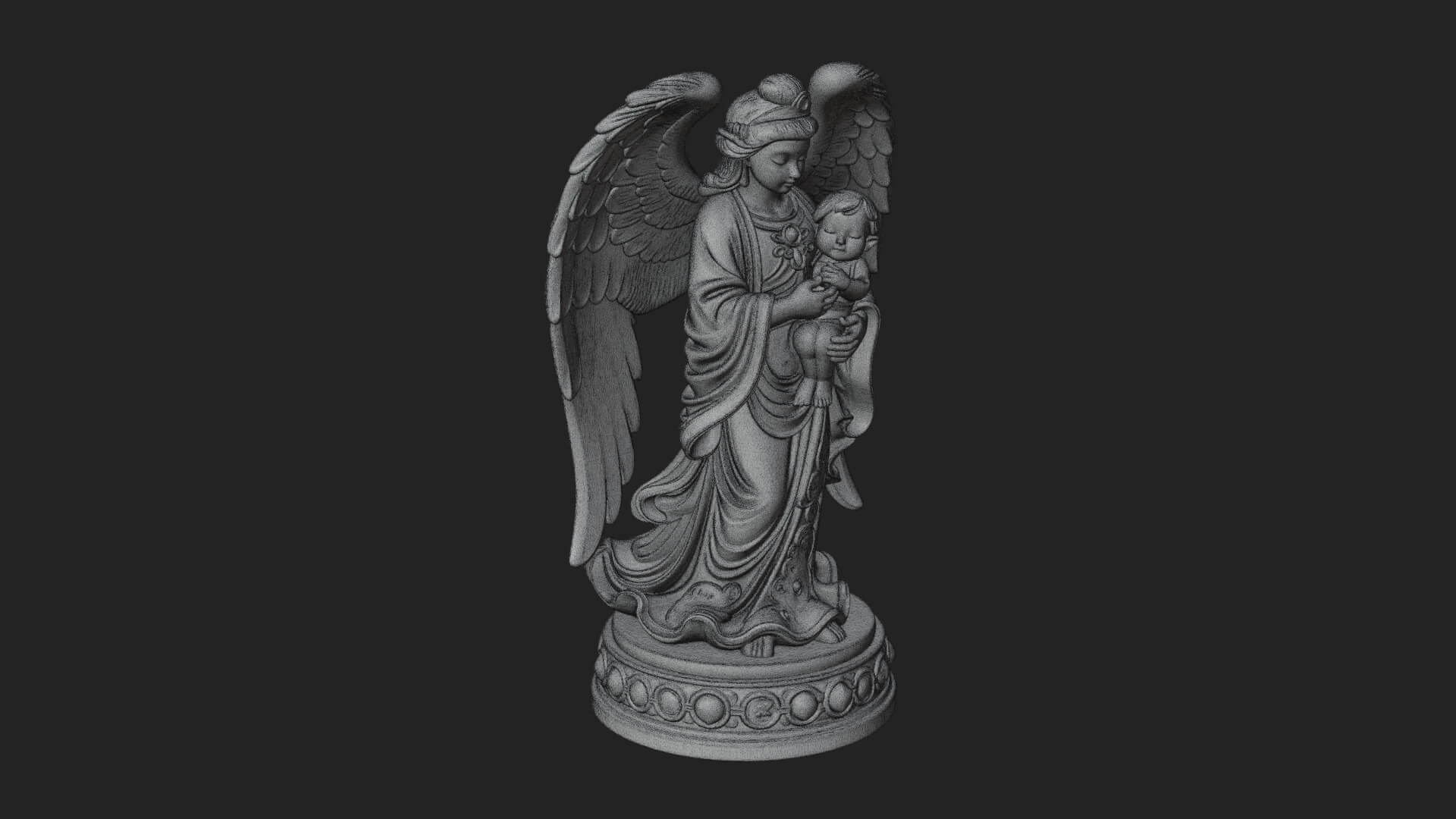 Winged Angel with Child Statue Design 1 3D Print Model 3D Model
