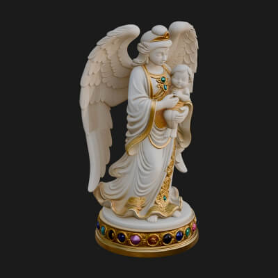 Winged Angel with Child Statue Design 1 3D Print Model