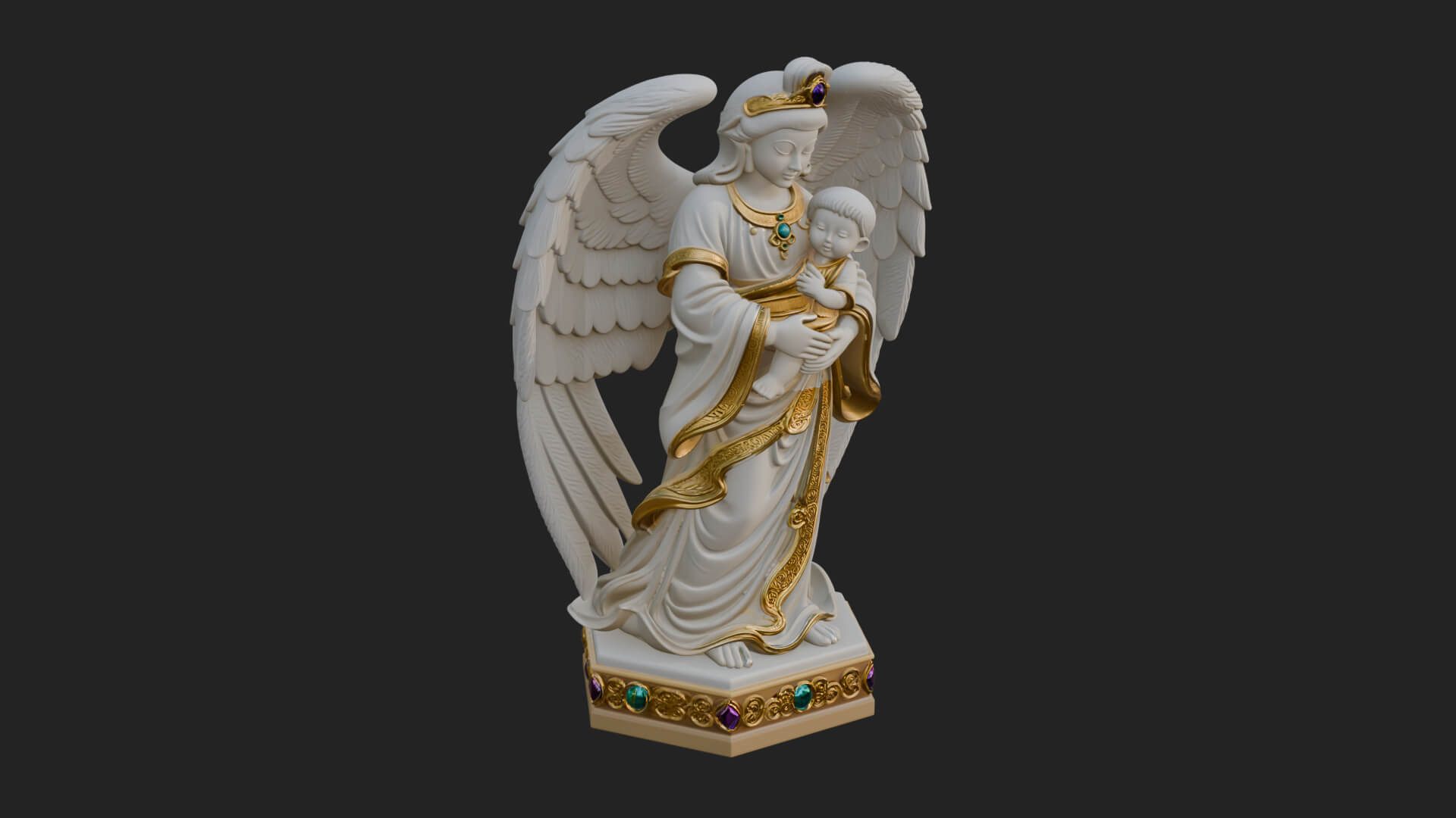 Winged Angel with Child Statue Design 2 3D Print Model 3D Model