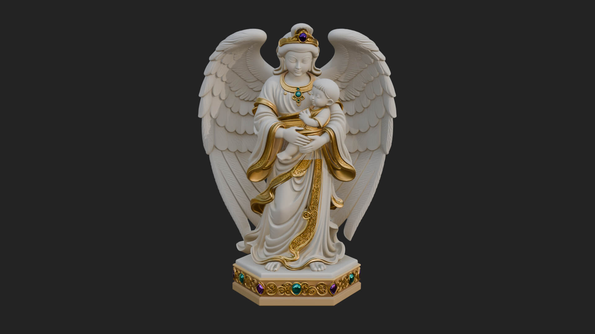 Winged Angel with Child Statue Design 2 3D Print Model 3D Model