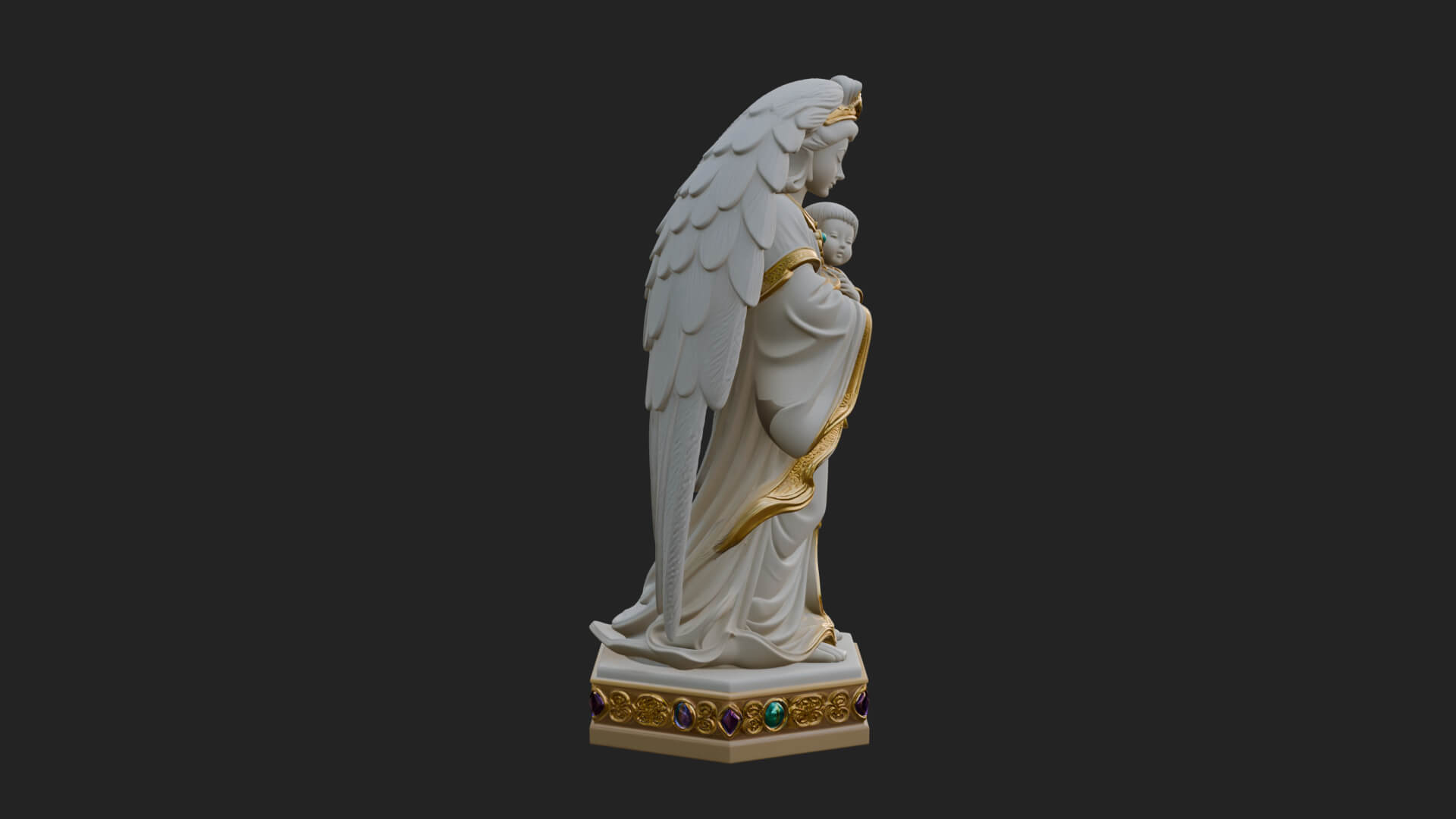Winged Angel with Child Statue Design 2 3D Print Model 3D Model