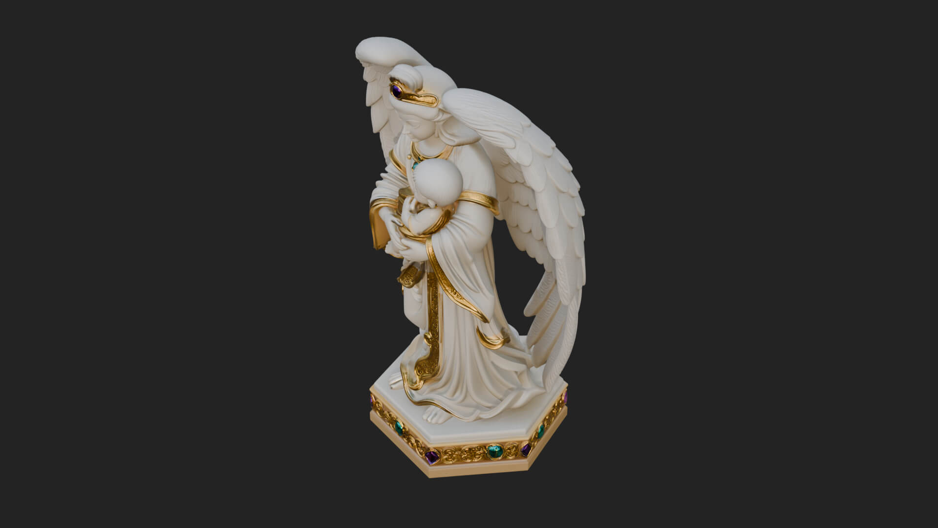 Winged Angel with Child Statue Design 2 3D Print Model 3D Model