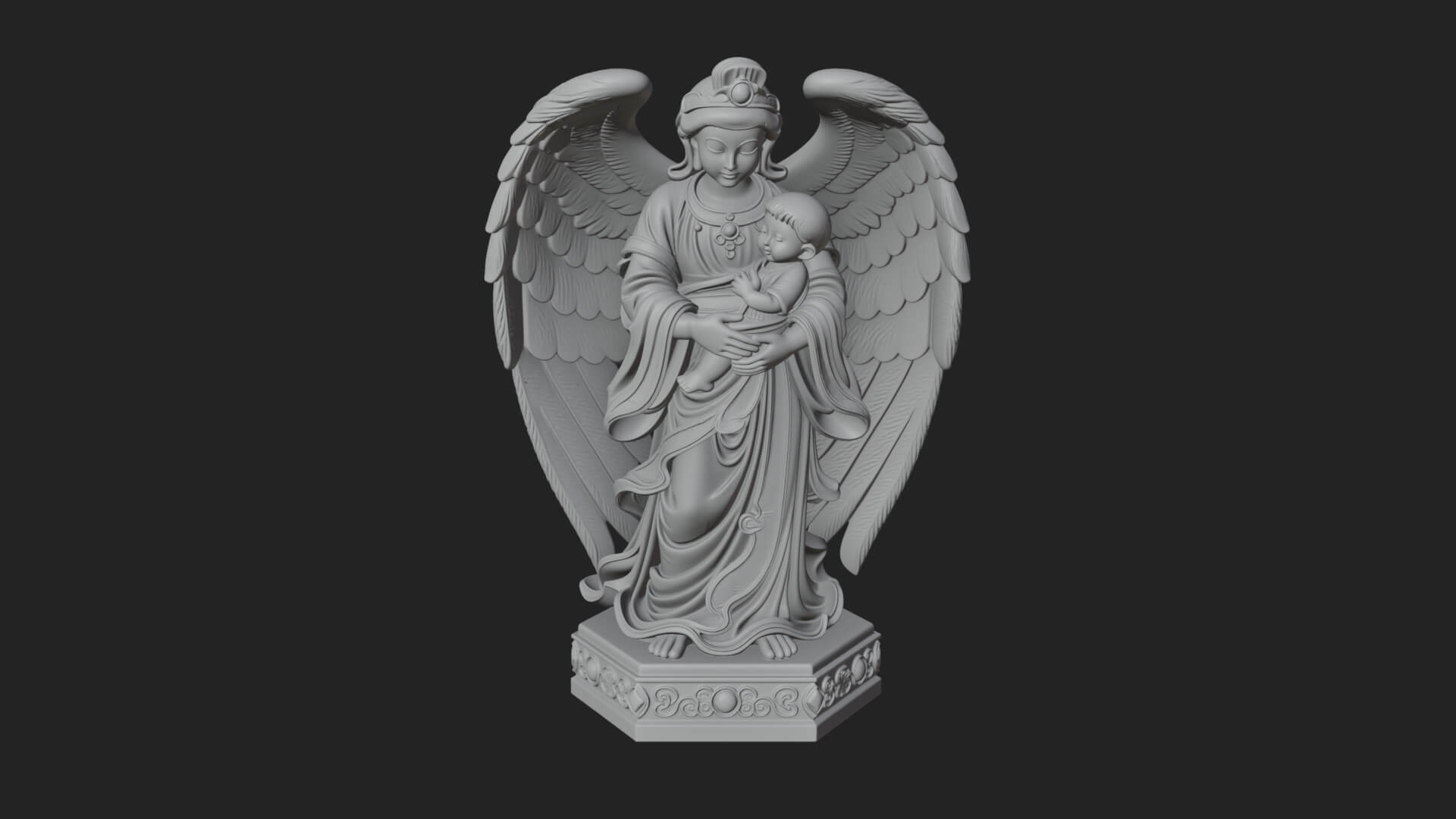 Winged Angel with Child Statue Design 2 3D Print Model 3D Model